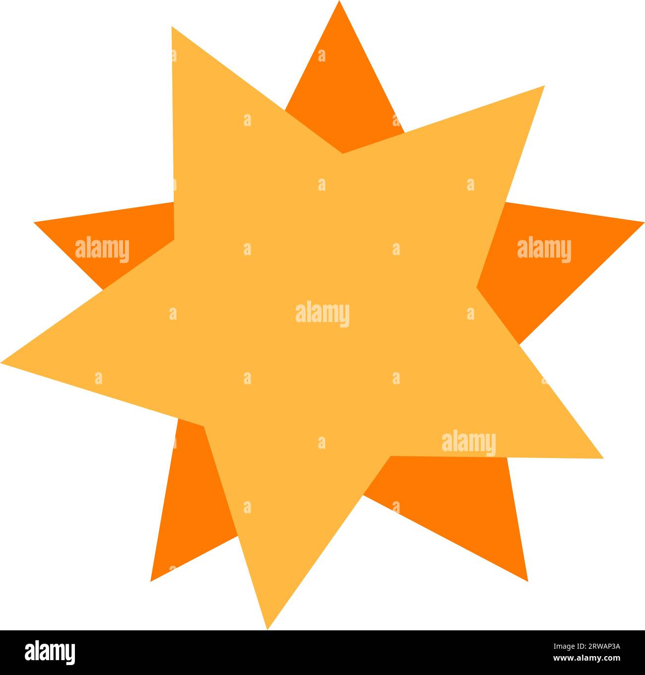 Intersection of two orange star shapes with rounded corners. Abstract