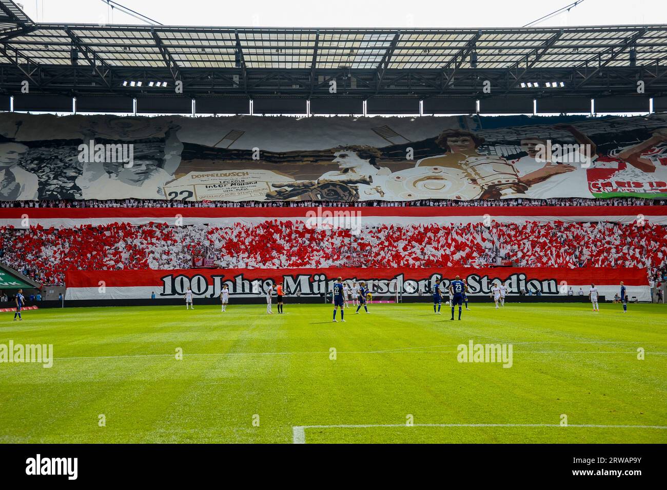 RheinEnergieStadion Cologne Germany, 16.9.2023, Football: Bundesliga season 2023/24 matchday 4, 1.FC Koeln (KOE) vs TSG 1899 Hoffenheim (TSG) —    Cologne fans present choreo commemorating 100 years of Muengersdorfer stadium Stock Photo