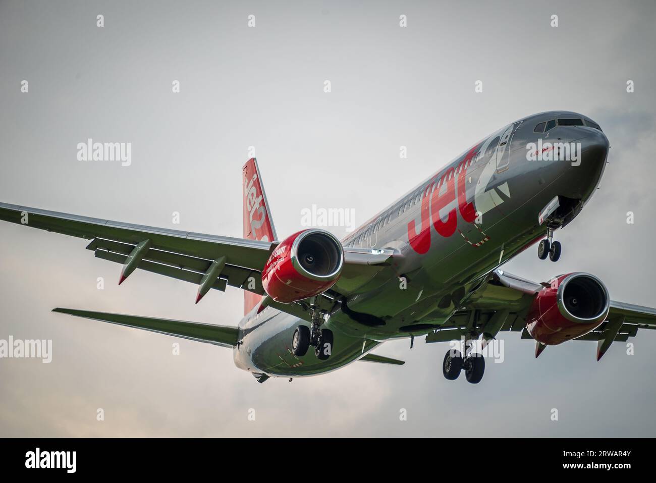 Jet2 holidays Boeing 7378MG jet airliner coming in to land at