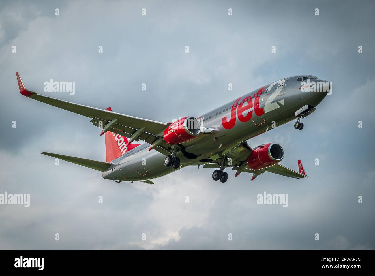 Jet2 holidays Boeing 7378MG jet airliner coming in to land at