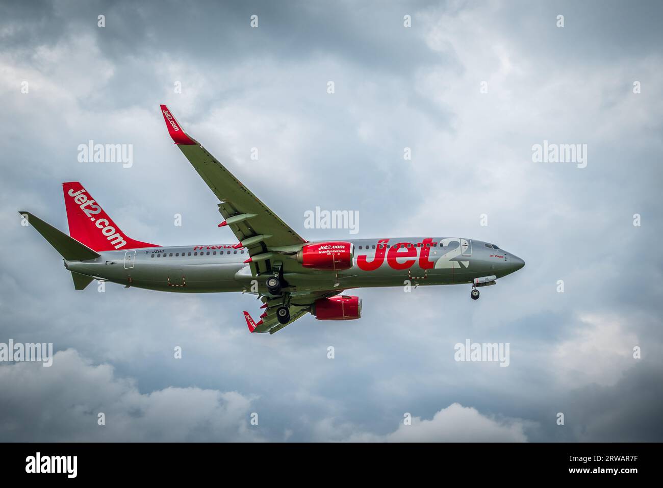 Jet2 holidays Boeing 7378MG jet airliner coming in to land at
