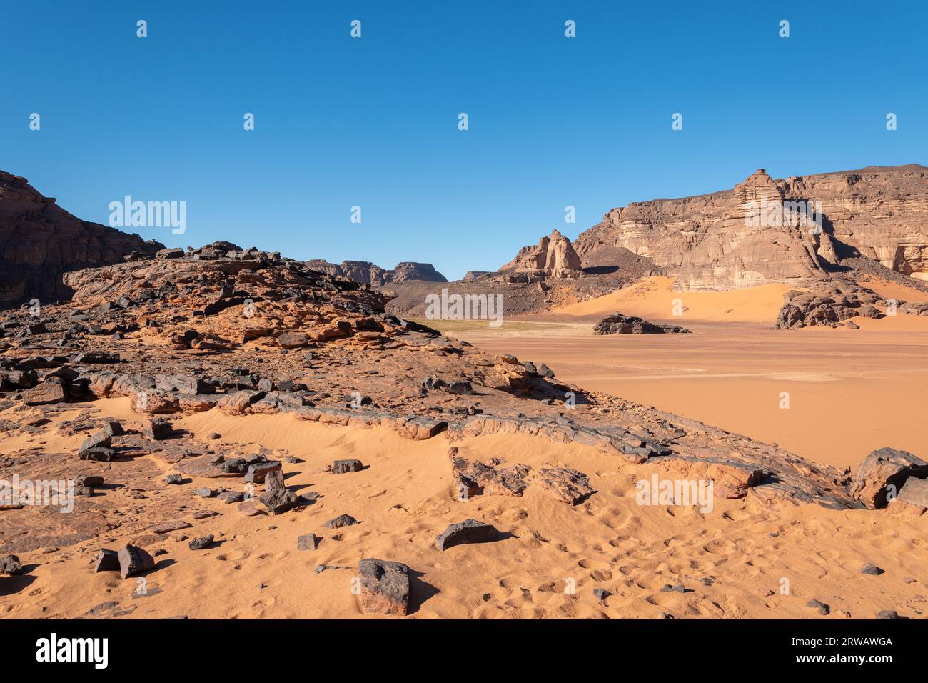 Dry valley in the Sahara desert Stock Photo