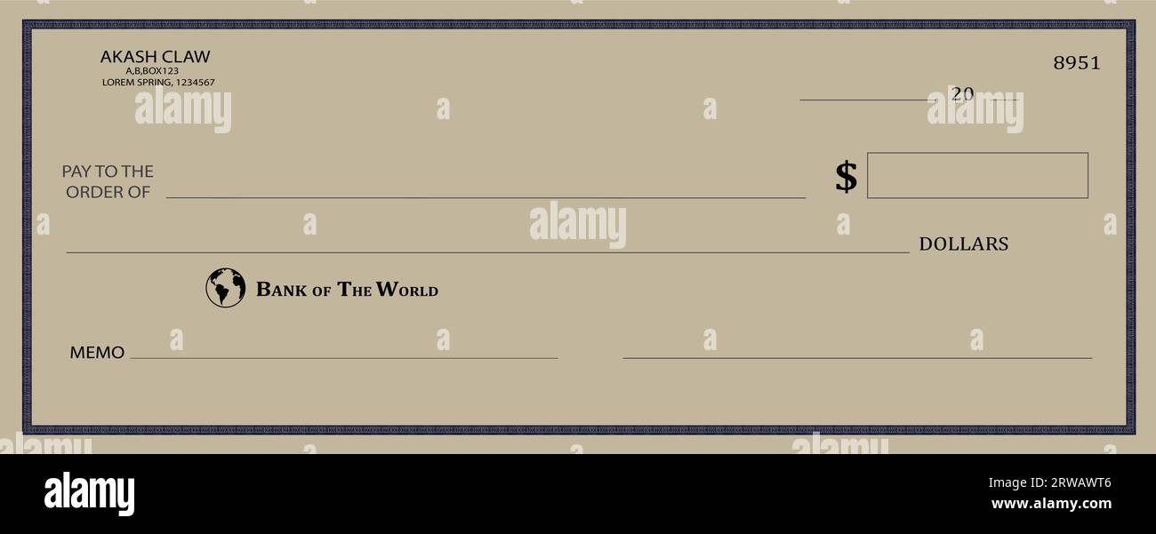 blank bank cheque personal desk check template Stock Vector Image & Art