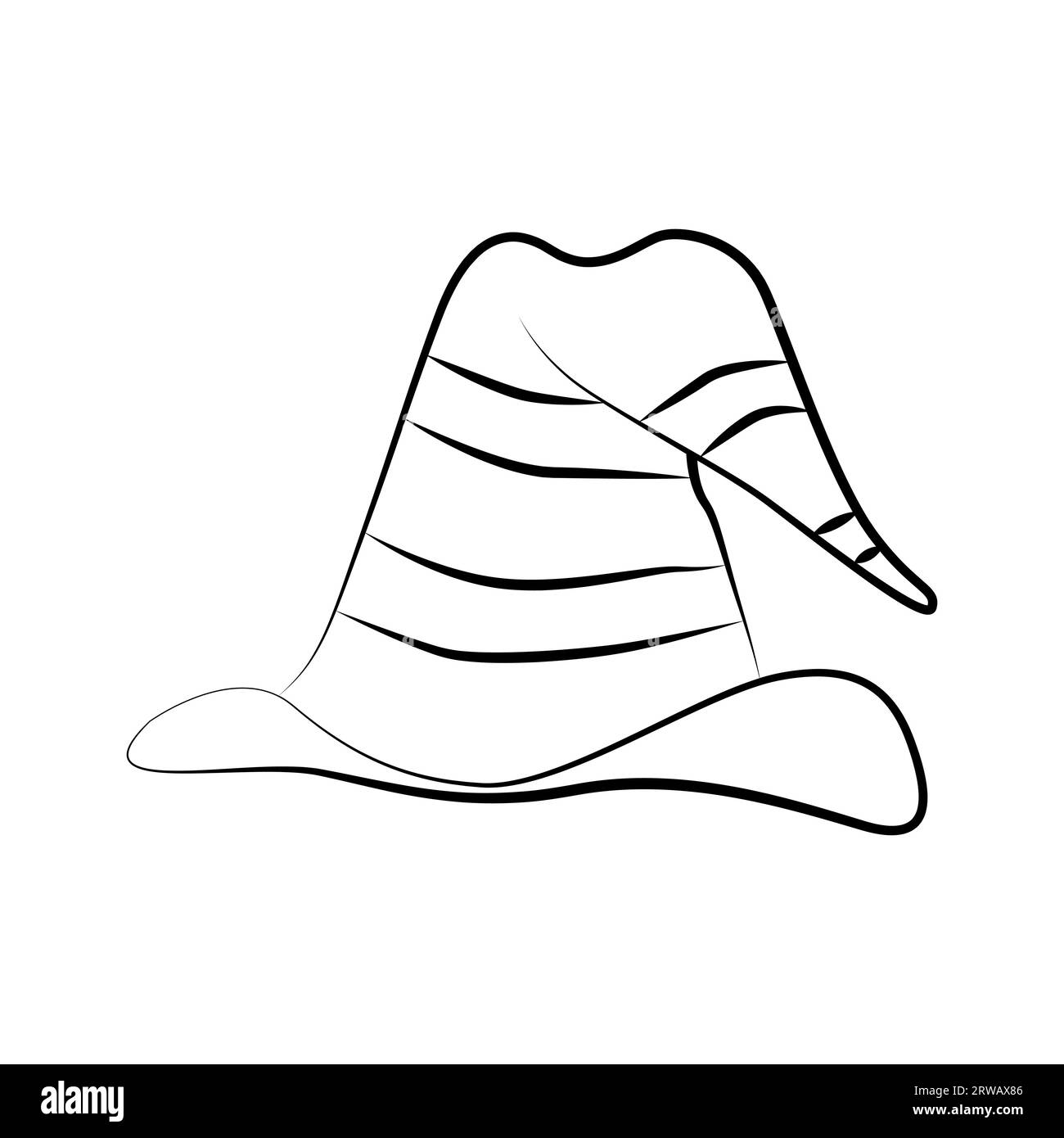 Stylized modern witch hat pattern for your Halloween design. Flat vector linear illustration on a white background. Witch hat drawing. Stock Vector