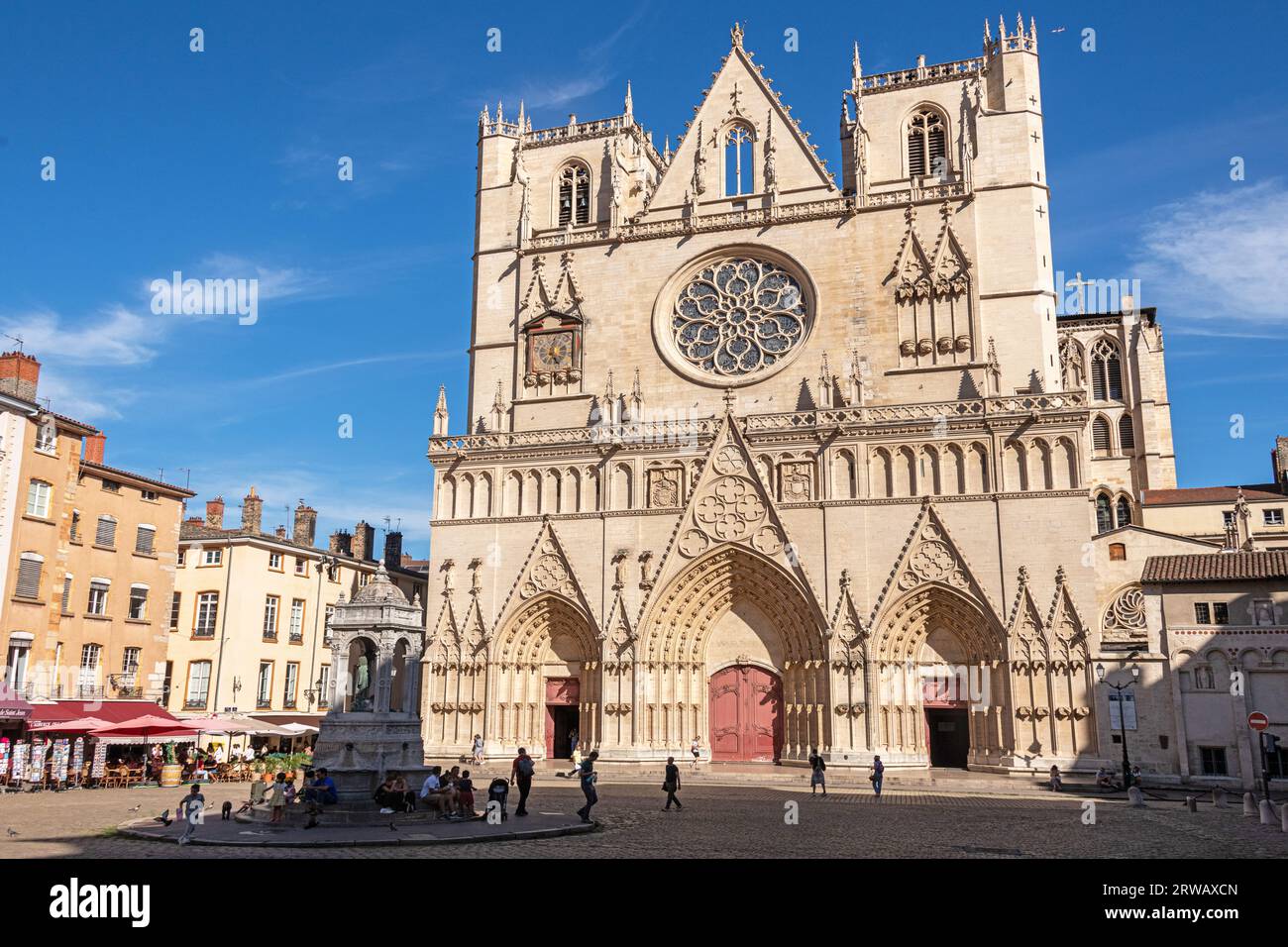 Cathédrale Saint-Jean-Baptiste, in Lyon Old Town, from Place Saint Jean. Stock Photo