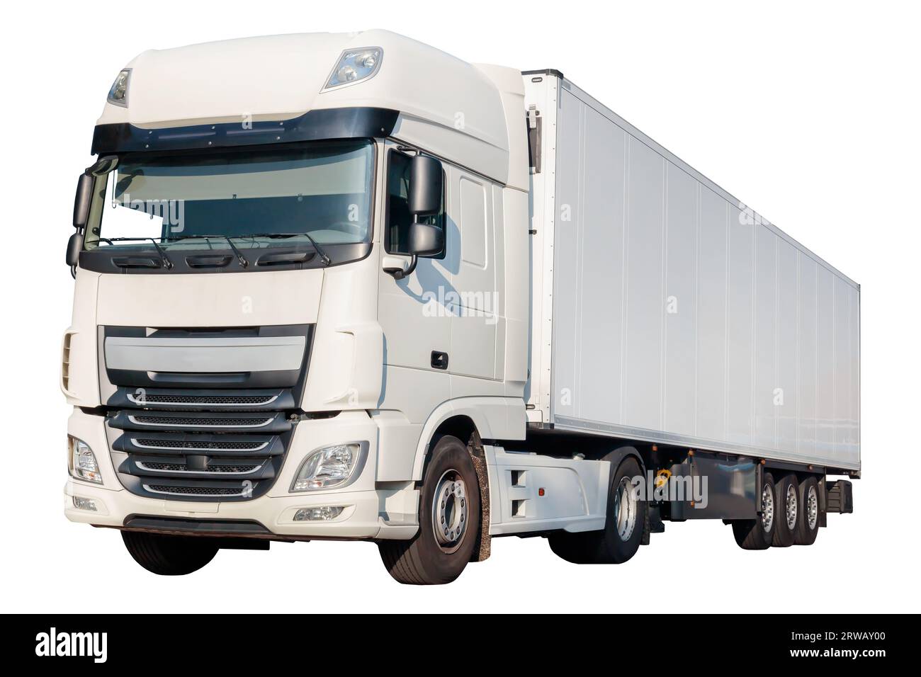 New large white cargo truck with copy space isolated on a white background Stock Photo