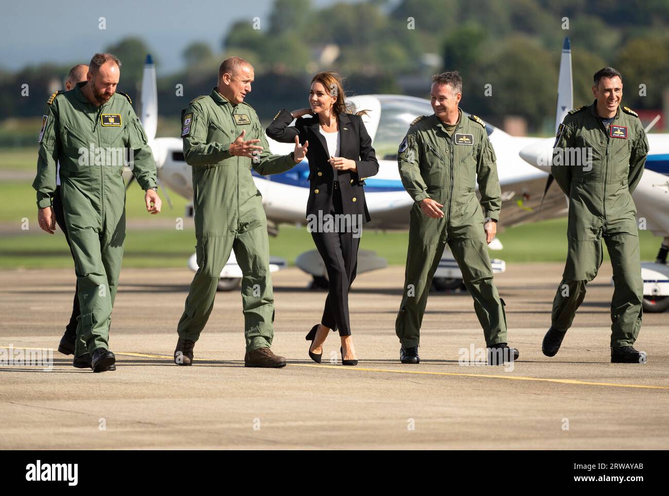 Somerset, UK. September 18th, 2023. The Princess of Wales visits Royal Naval Air Station Yeovilton, one of the Royal Navy's two principal air stations, and one of the busiest military airfields in the UK. The visit follows the recent announcement that His Majesty The King has appointed The Princess, Commodore- in-Chief, Fleet Air Arm. Credit: Doug Peters/EMPICS/Alamy Live News Stock Photo