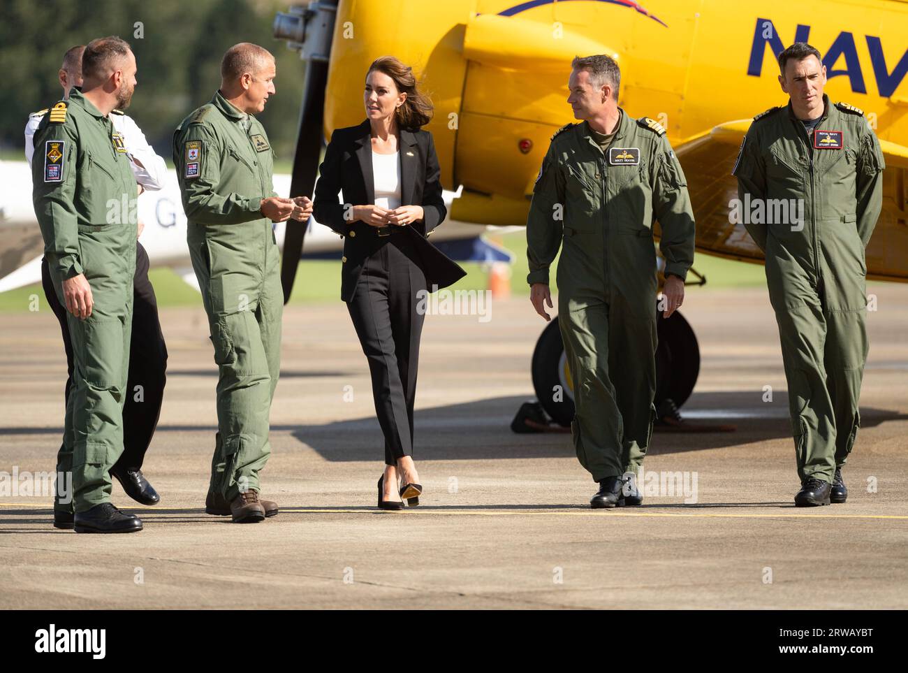 Somerset, UK. September 18th, 2023. The Princess of Wales visits Royal Naval Air Station Yeovilton, one of the Royal Navy's two principal air stations, and one of the busiest military airfields in the UK. The visit follows the recent announcement that His Majesty The King has appointed The Princess, Commodore- in-Chief, Fleet Air Arm. Credit: Doug Peters/EMPICS/Alamy Live News Stock Photo