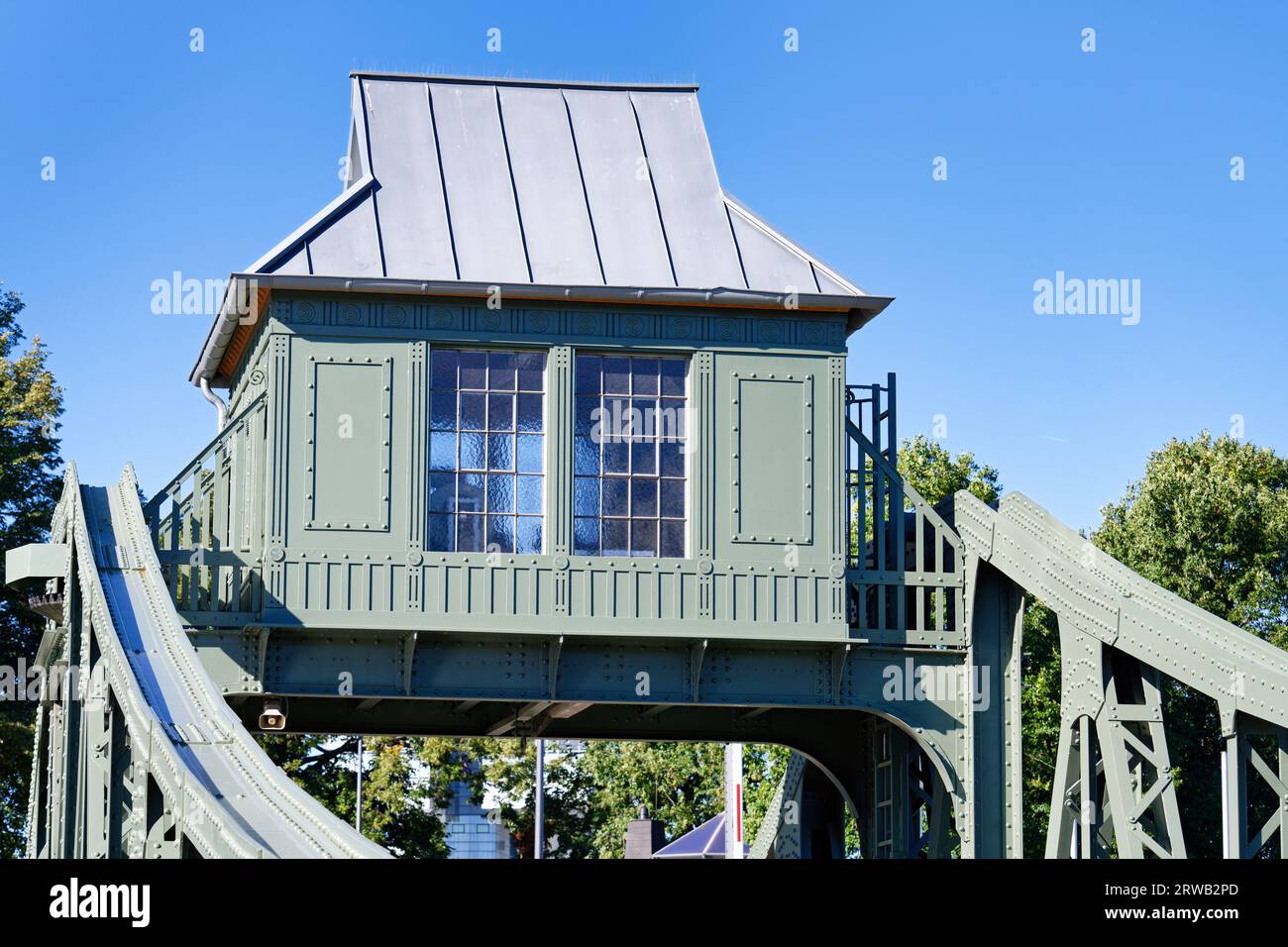 Details of the historic swing bridge at the entrance to the deutz harbor in cologne Stock Photo