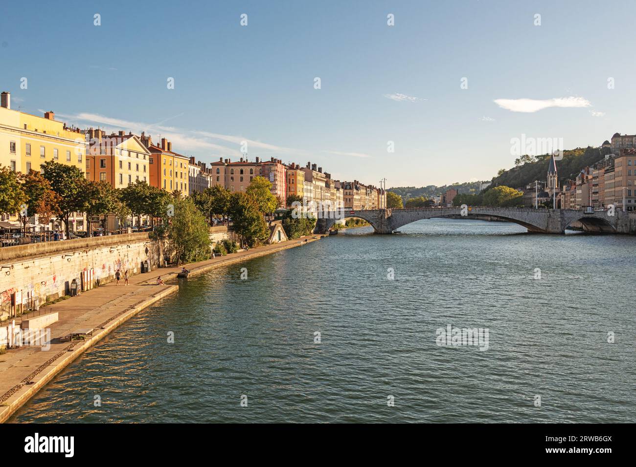 Pont Bonaparte spanning the River Saone in Lyon France. Stock Photo