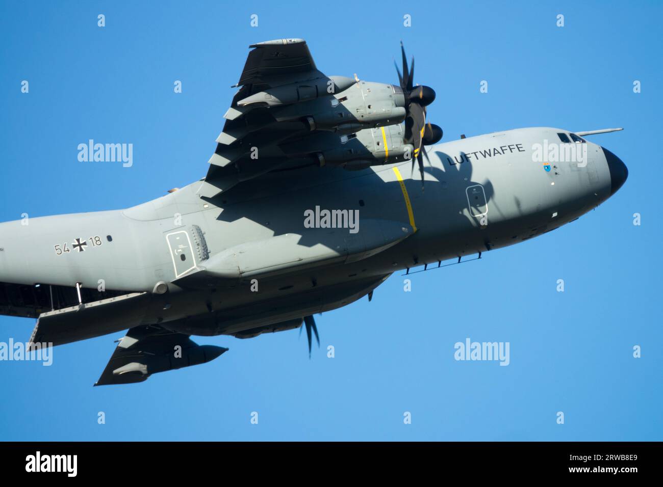 Airbus A400M Atlas flying with the loading ramp open German Air Force, Luftwaffe Stock Photo