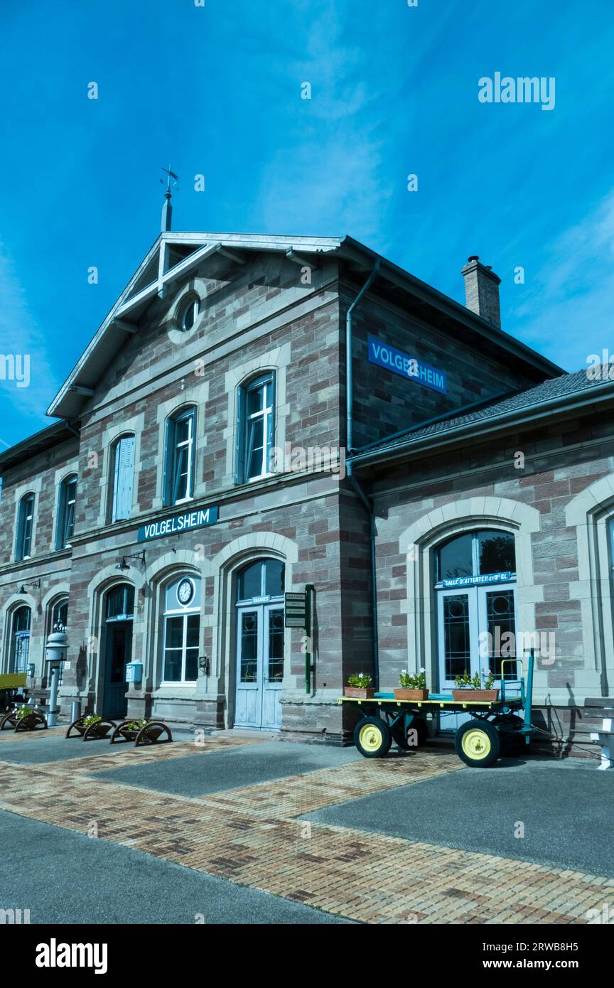 Vogelsheim station on the heritage railway 'Chemin De Fer Touristique Du Rhin at Vogelsheim France Stock Photo