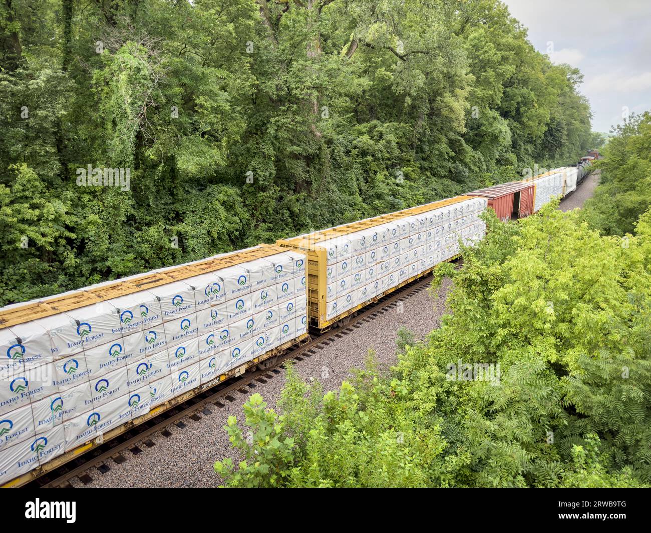 Boonville, MO, USA August 4, 2023 Idaho Forest lumber on a cargo