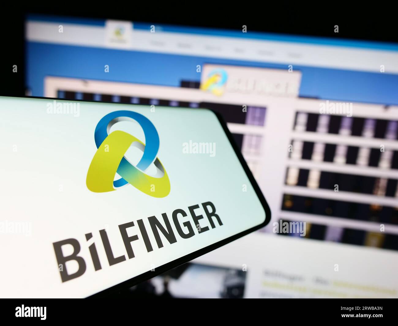 Mobile phone with logo of German construction company Bilfinger SE on