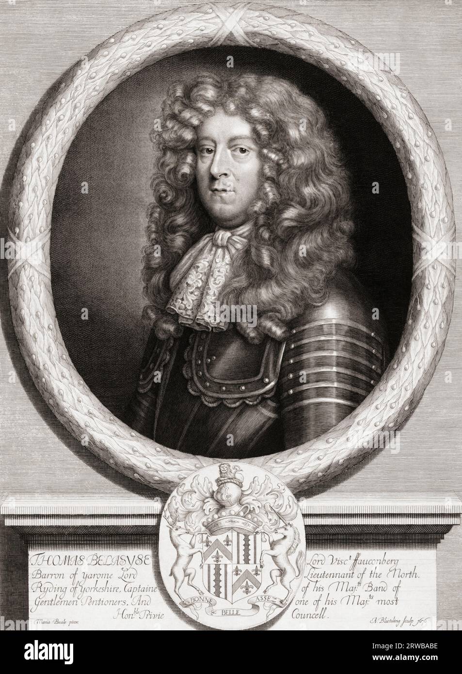 Thomas Belasyse, 1st Earl Fauconberg, circa 1627 - 1700.  A Parliamentarian during the English Civil War, he became a Royalist after the Restoration of the Monarchy.  After the print by Abraham Bloteling from the painting by Mary Beale. Stock Photo