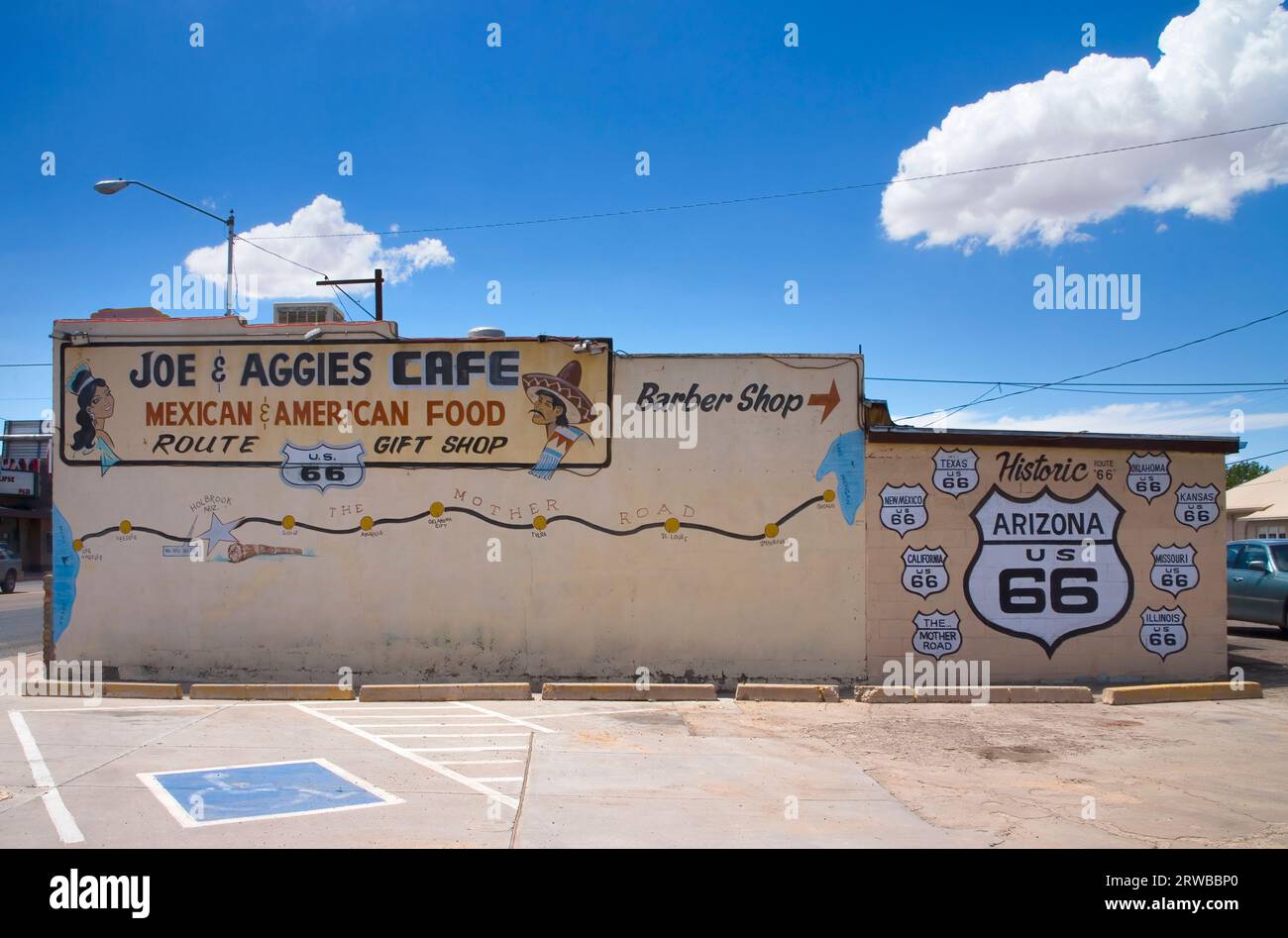 map of route 66 painted on the wall of joe and Aggies cafe on route 66 in holbrook arizona. Great mexican and american food Stock Photo