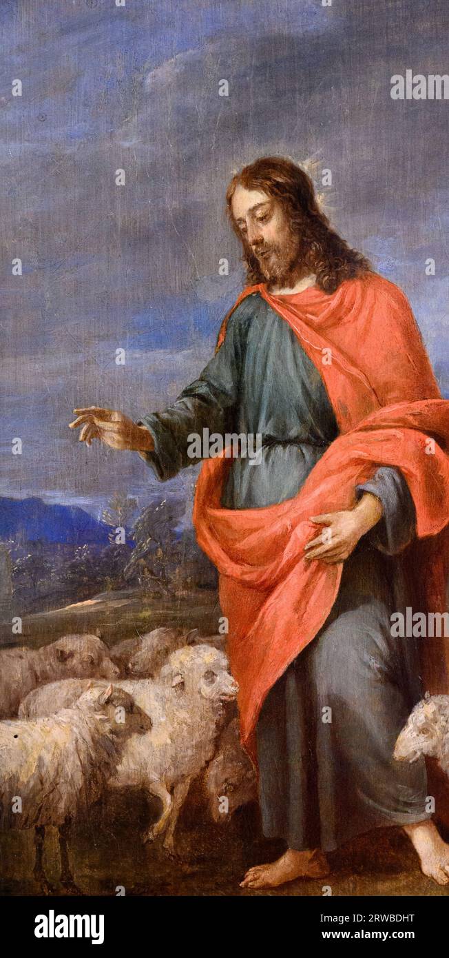 The Good Shepherd by David Teniers II (1610–1690). Flanders, oil on wood. Stock Photo