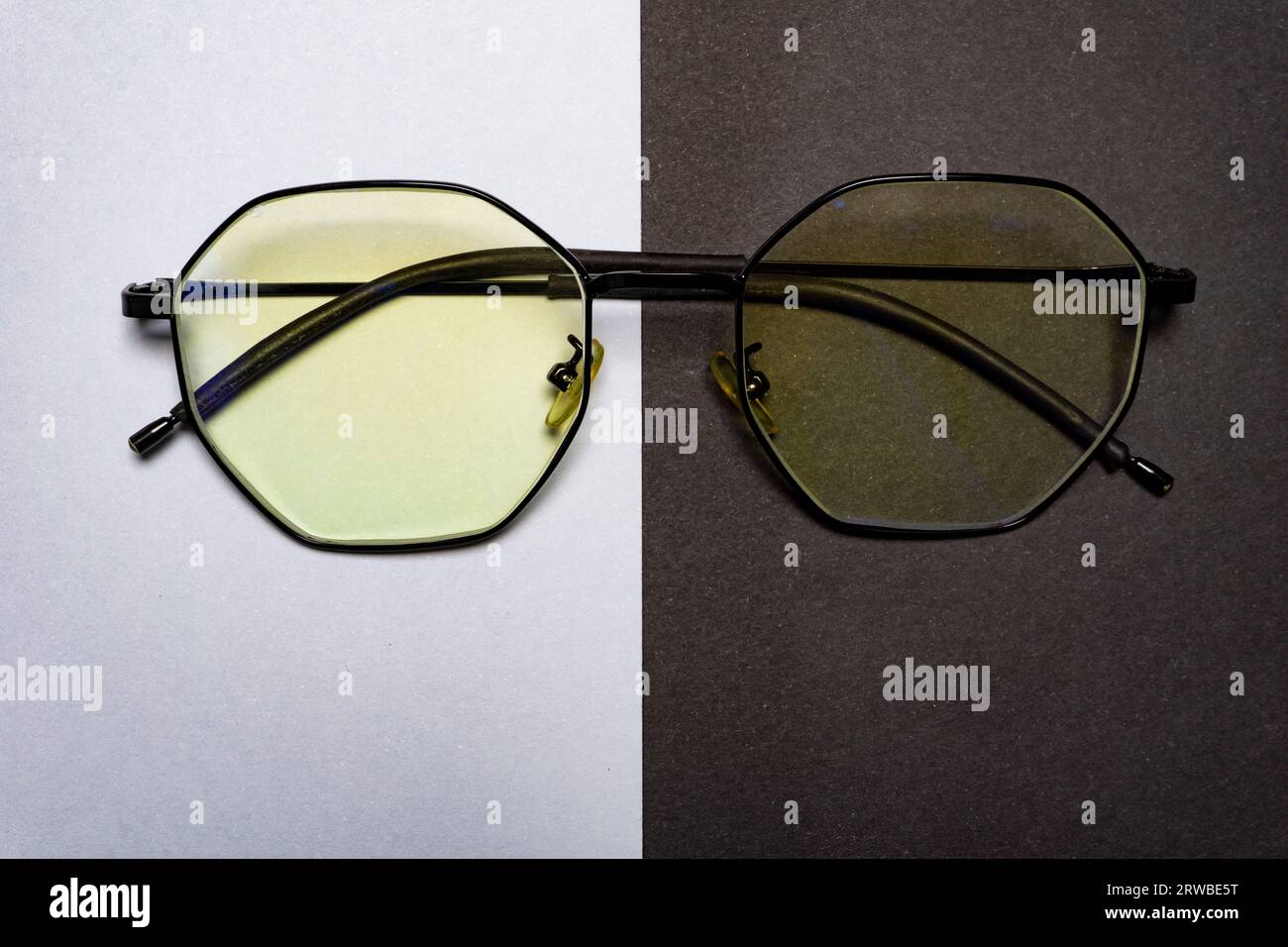 glasses black and white black eyeglass frame Stock Photo