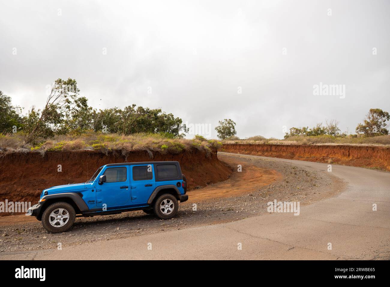 Blue Jeep on the island of Lanai, Hawaii Stock Photo Alamy
