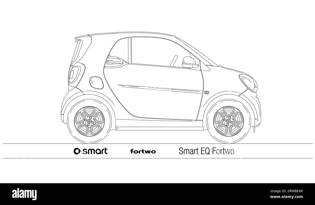 Germany, year 2014, Smart mini car version Fortwo silhouette, illustration outlined Stock Photo