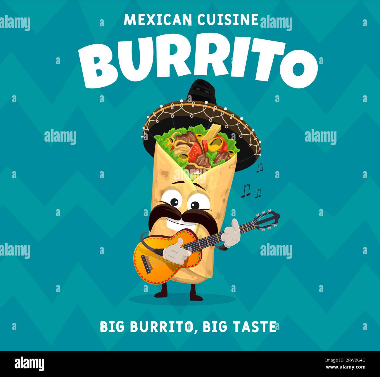 Cartoon mexican burrito mariachi musician character with guitar. Vector ...