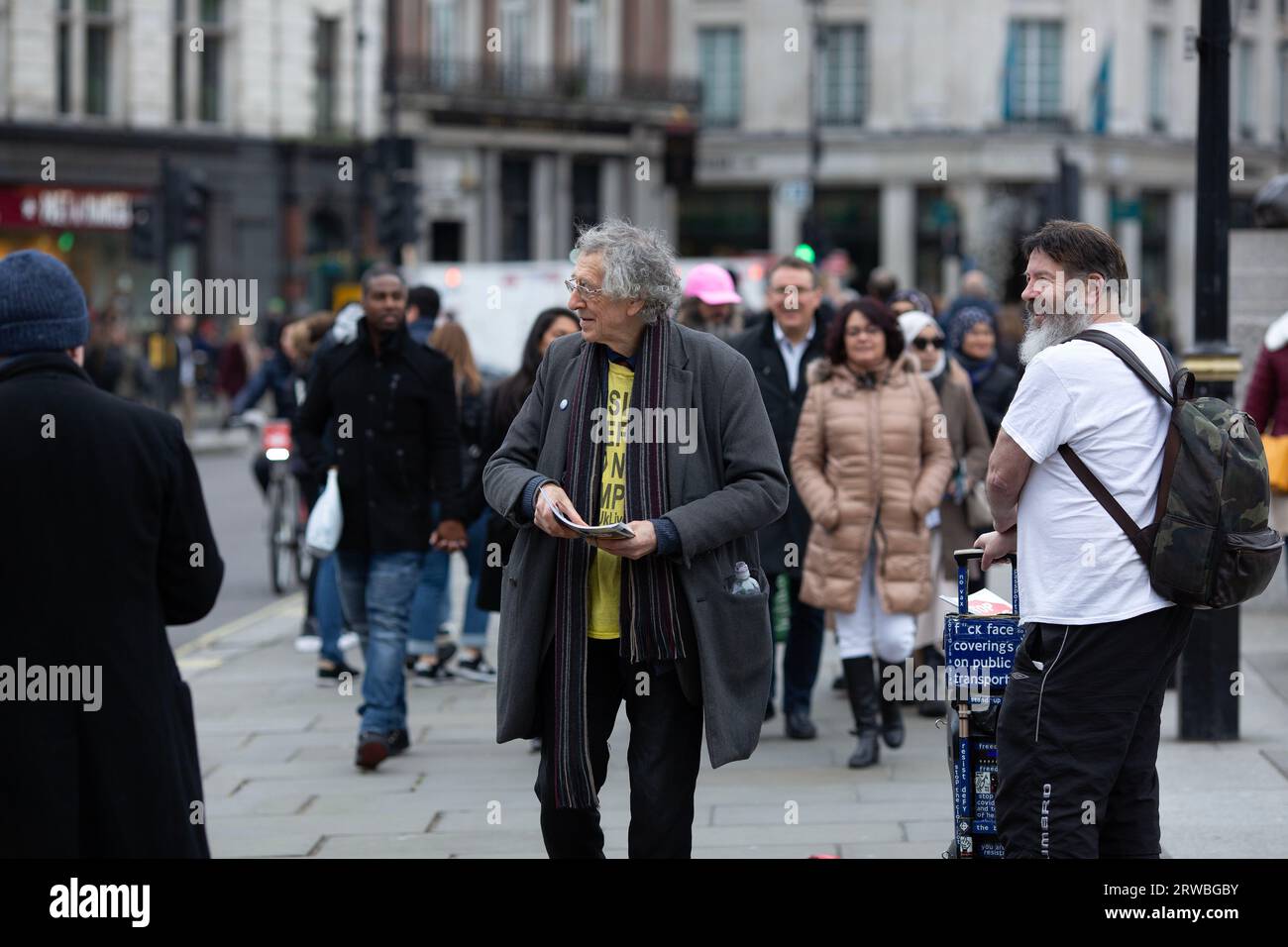 Piers Corbyn, brother of Jeremy Corbyn MP, is seen during a protest against the expansion of London's ultra-low emission zone (ULEZ) in London. Stock Photo