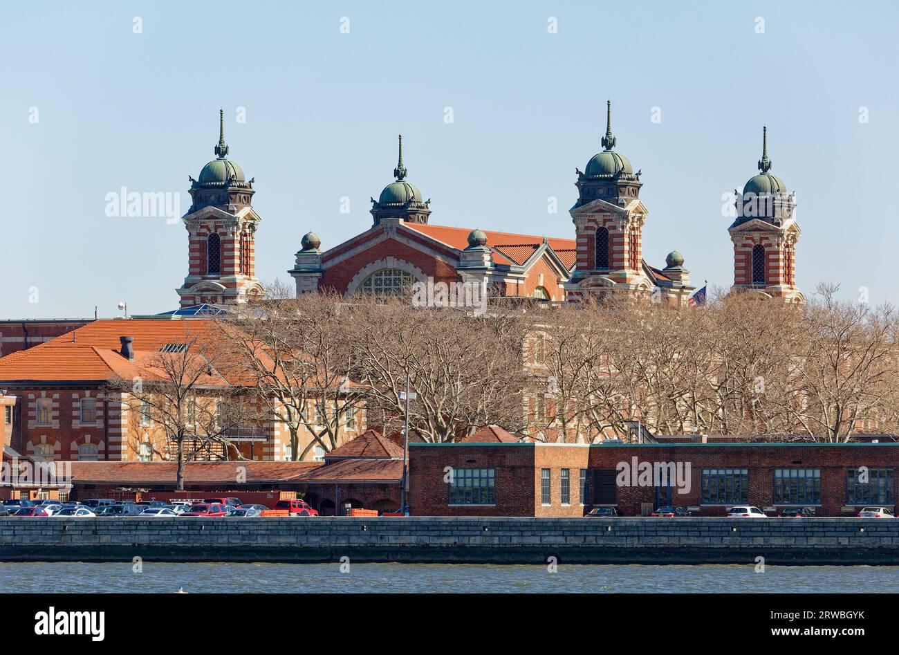 Ellis Island viewed from Liberty State Park, New Jersey The four
