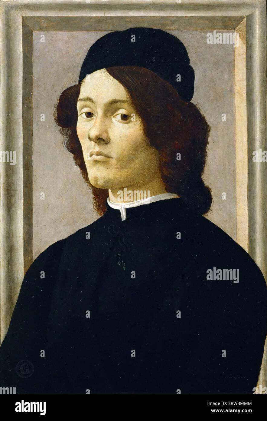 Sandro Botticelli (1444 or 1445-1510) -- Portrait of a Young Man 1490th, 57х39 Stock Photo