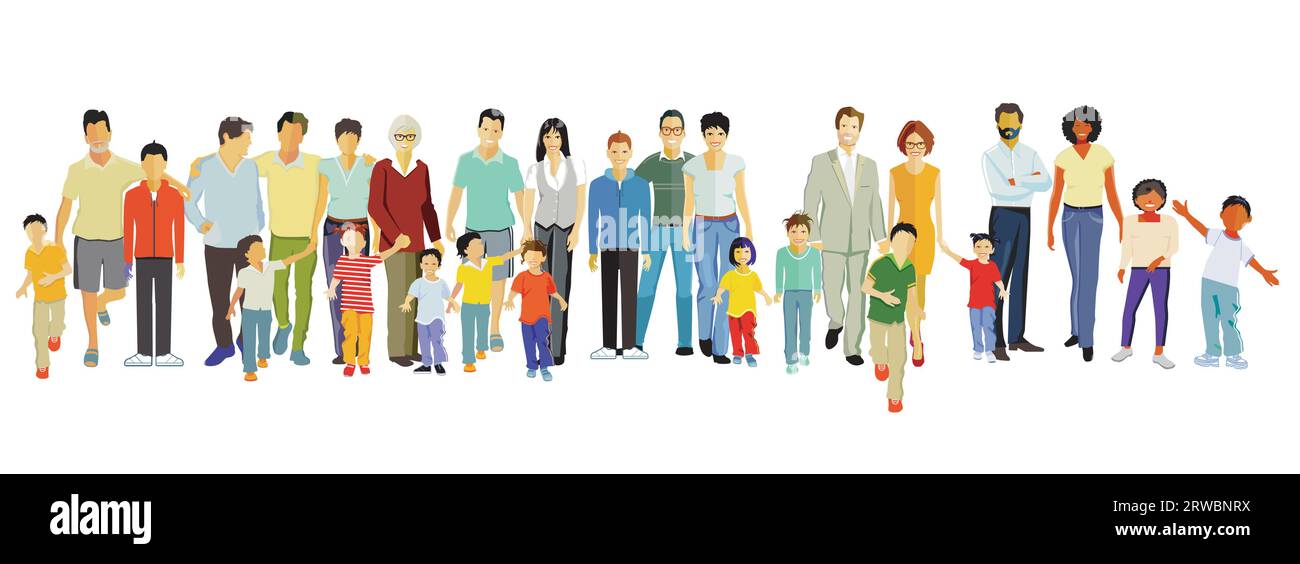 Parents and children group illustration Stock Vector