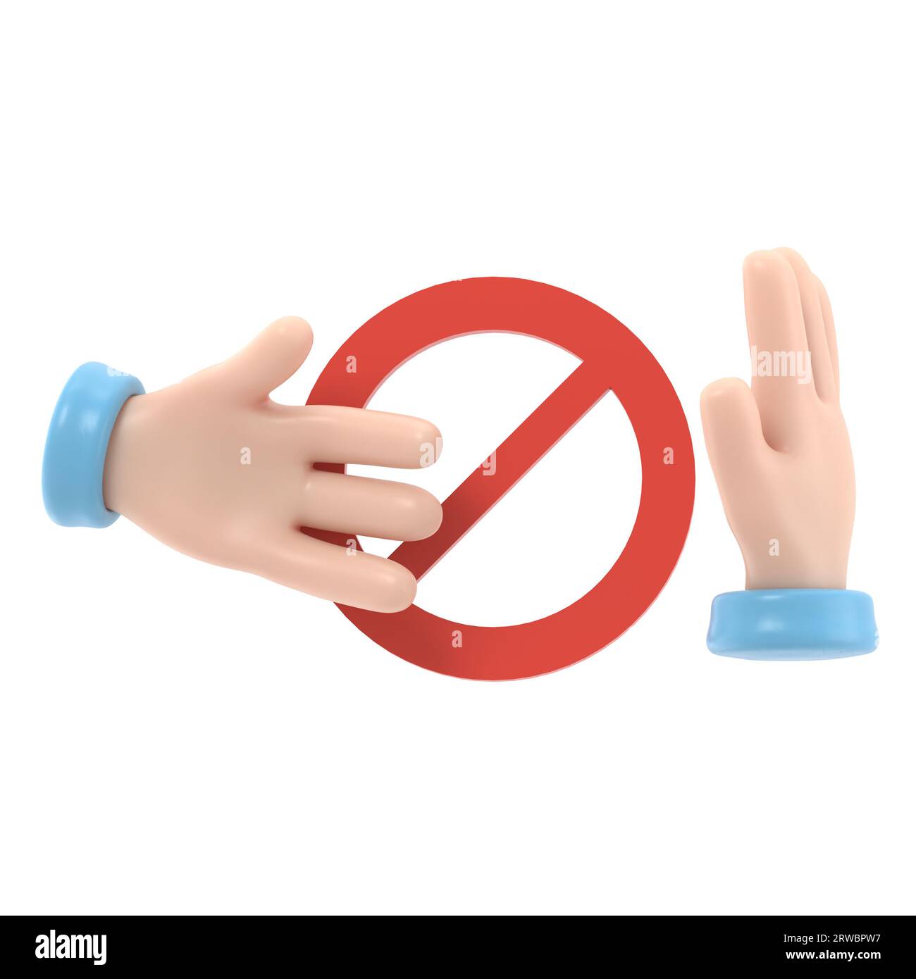 Do not contact. No handshake icon. Red prohibition sign. Precautions and prevention of coronavirus disease. No physical contact. Warning,dangerous inf Stock Photo