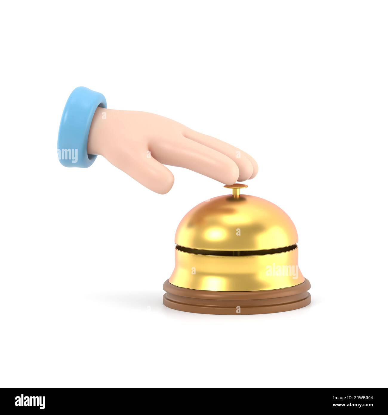 Male hand pressing service bell. Service bell,flat design style. 3d