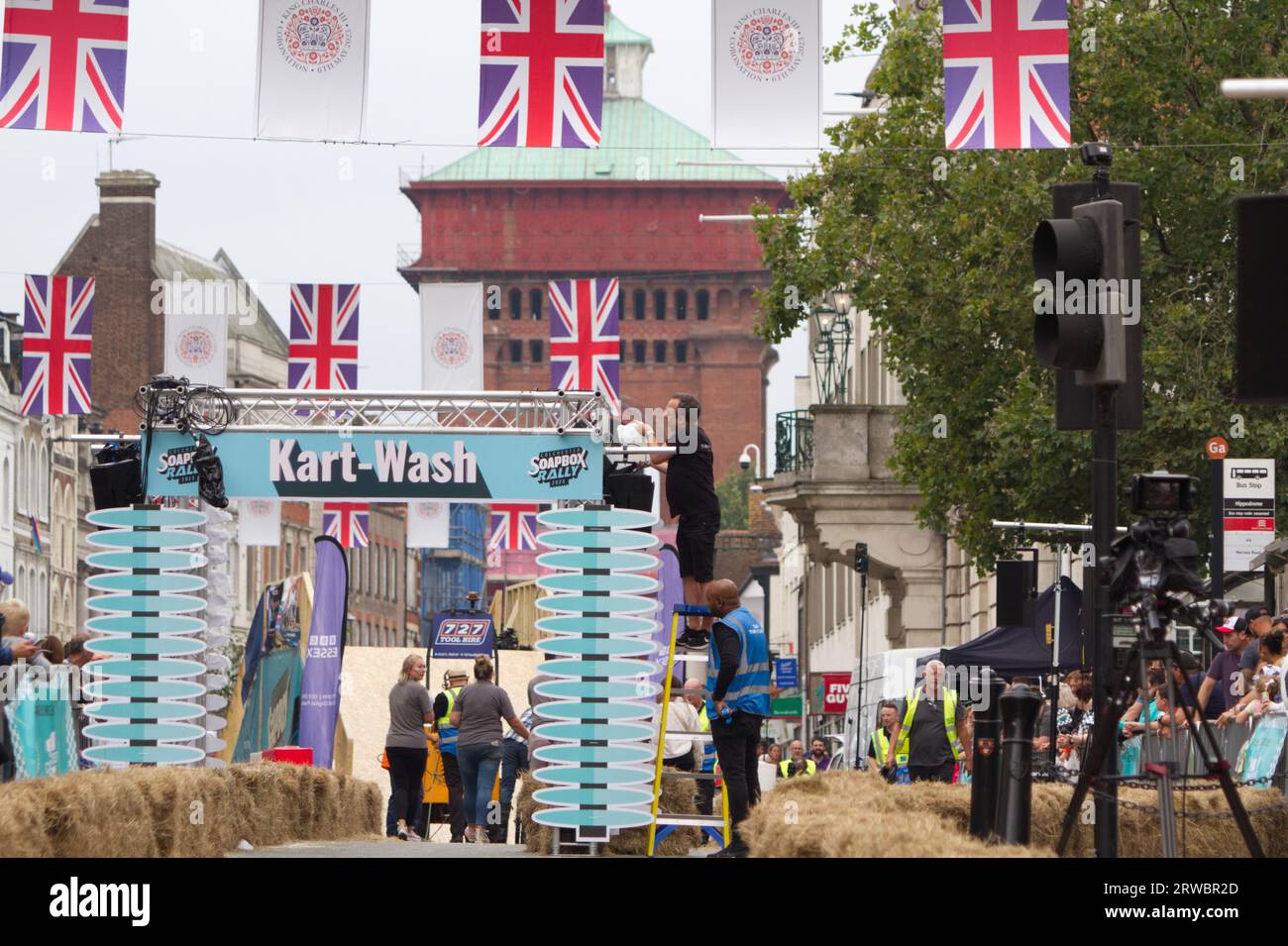 First ever soapbox rally in Colchester, part of a year of events celebrating it's city status granted in 2022. Hundreds of spectators lined the route. Stock Photo