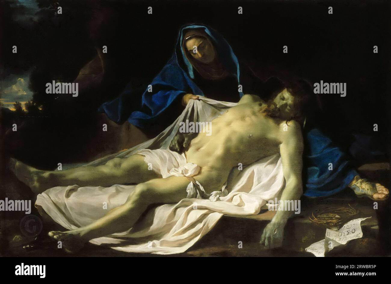 Charles Le Brun -- Dead Christ on the Knees of the Virgin 1643-45, 146х222 Stock Photo