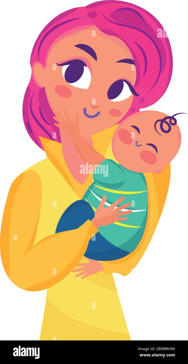Isolated happy pretty girl character holding a baby cartoon Vector ...