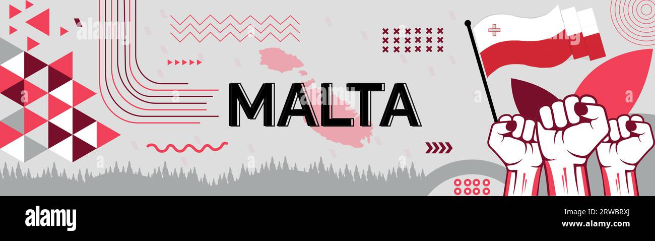 Malta Map and raised fists. National day or Independence day design for Malta celebration. Modern retro design with abstract icons. Vector Stock Vector