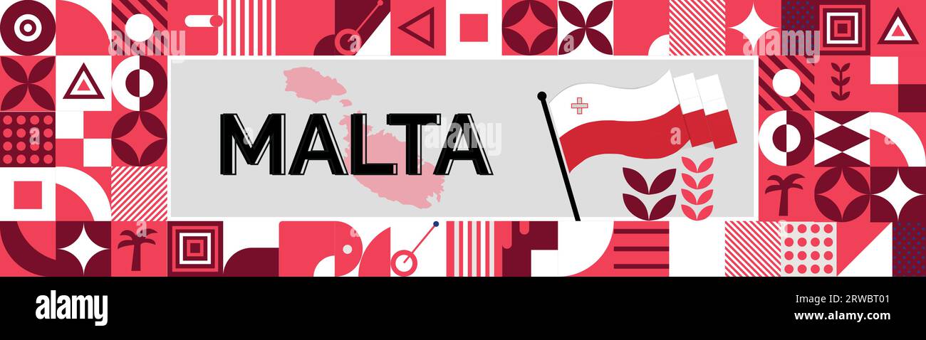 Malta Map and raised fists. National day or Independence day design for Malta celebration. Modern retro design with abstract icons. Vector Stock Vector