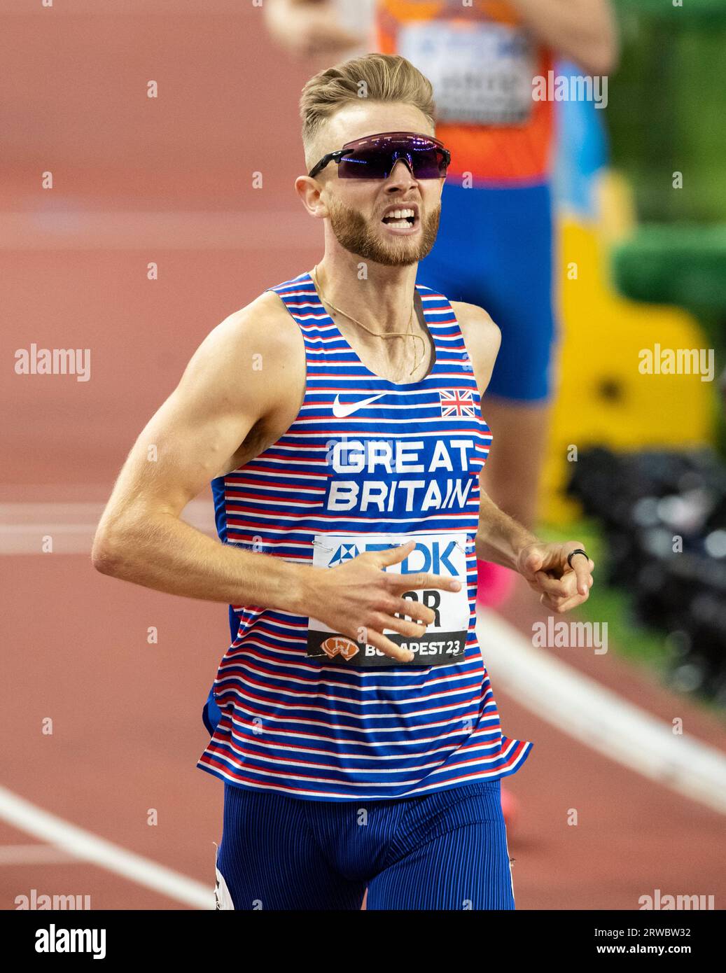 Josh Kerr of GB & NI crosses the finishing line to win the1500m men