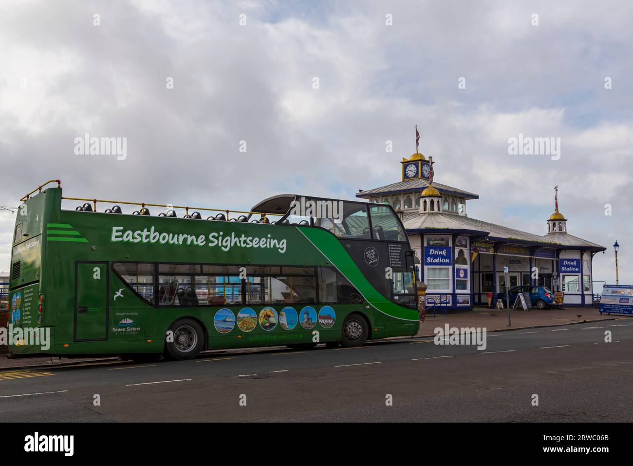 Eastbourne Sightseeing Bus hop on hop off bus at Eastbourne, East Sussex, UK in September Stock Photo