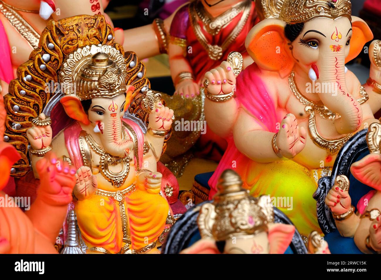 18092023 September 2023, Newly made idols of the God known as Ganesha or Ganapati for sale at