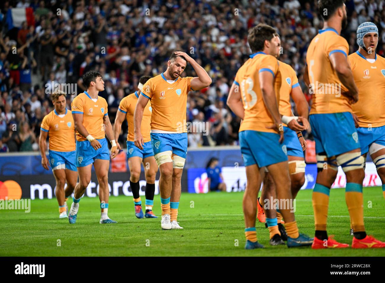 Players of Uruguay during the Rugby union World Cup RWC 2023, Pool A match between France and Uruguay at Stade Pierre Mauroy on September 14, 2023 in Lille, France