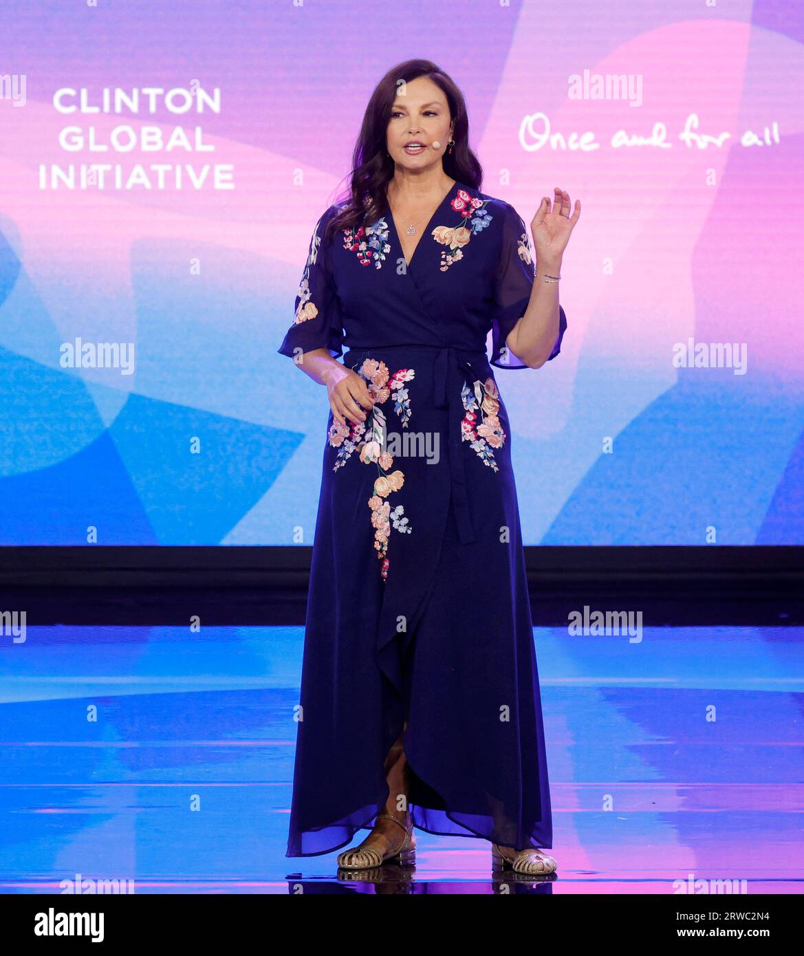 New York, United States. 18th Sep, 2023. Ashley Judd speaks at the Clinton Global Initiative 2023 at the New York Hilton Midtown in New York City on Monday, September 18, 2023. Photo by John Angelillo/UPI Credit: UPI/Alamy Live News Stock Photo