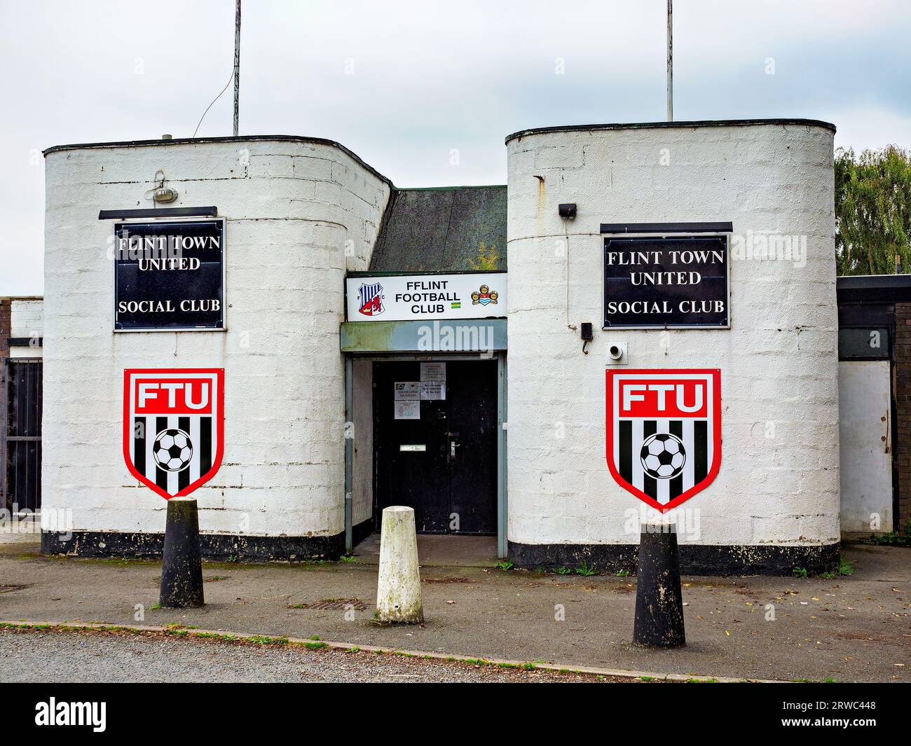 Flint north wales football club building and team logo with entrance to bar Stock Photo