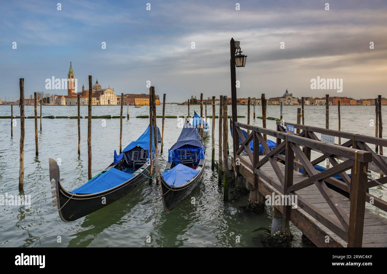 Gondolas in Venice in early evening Stock Photo - Alamy