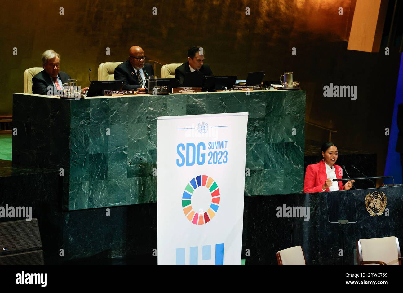 New York, United States. 17th Sep, 2023. Sudanese medical doctor Mayada