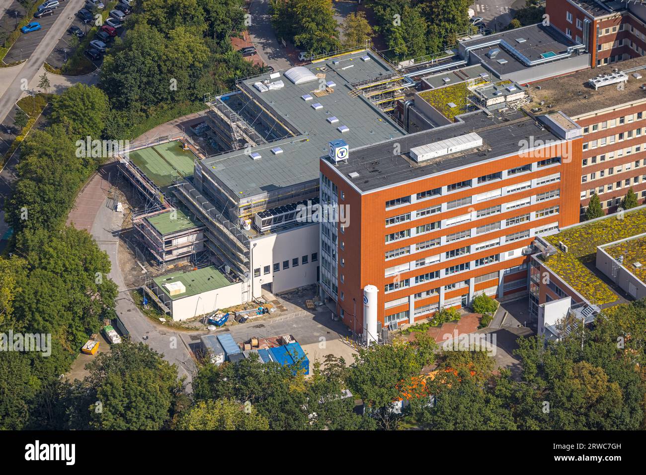 Aerial view, St. Barbara Hospital Hamm-Heessen with extension, Heessen Municipality, Hamm, Ruhr Area, North Rhine-Westphalia, Germany, DE, Europe, Hea Stock Photo