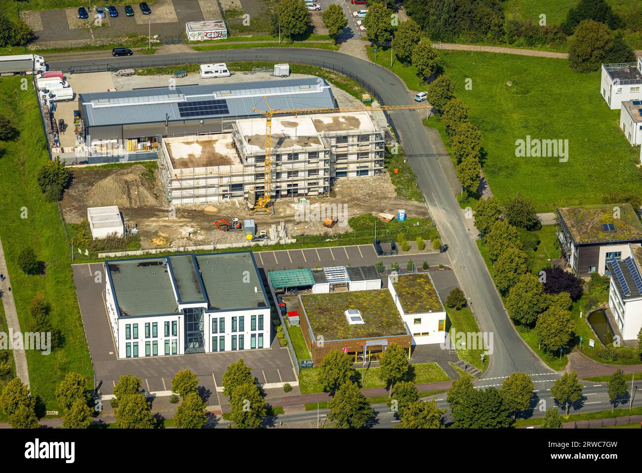 Aerial view, Sachsenweg industrial estate, construction site and new ...