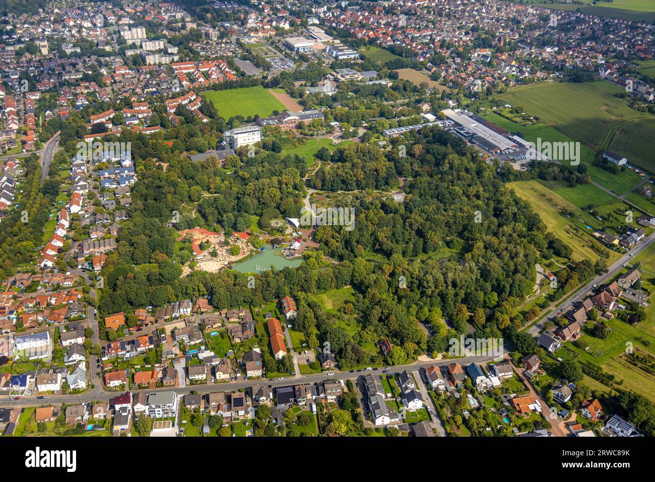 Aerial view, Maximilianpark amusement park, Uentrop, Hamm, Ruhr area, North Rhine-Westphalia, Germany, DE, Europe, Recreational facility, Recreational Stock Photo
