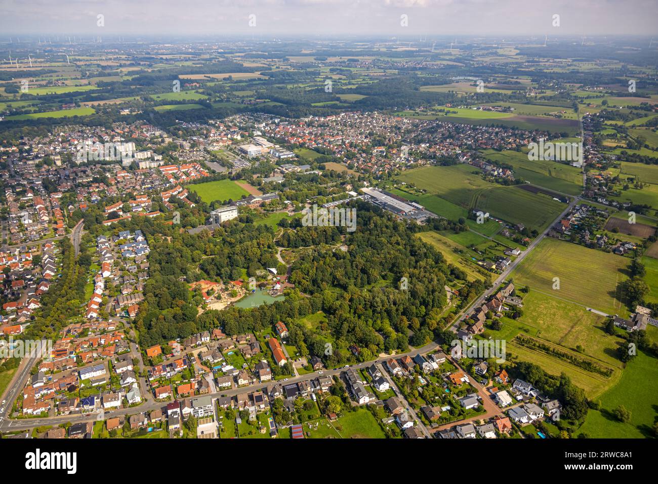 Aerial view, Maximilianpark amusement park, Uentrop, Hamm, Ruhr area, North Rhine-Westphalia, Germany, DE, Europe, Recreational facility, Recreational Stock Photo