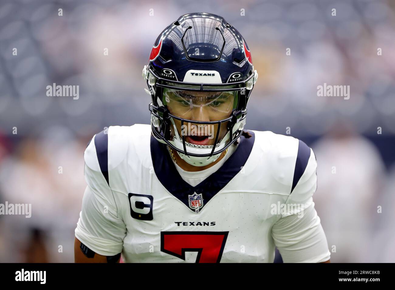 Indianapolis Colts tight end Kylen Granson (83) celebrates leaving the  field following an NFL football game against the Houston Texans in Houston,  Sunday, Sept. 17, 2023. The Colts defeated the Texans 31-20. (