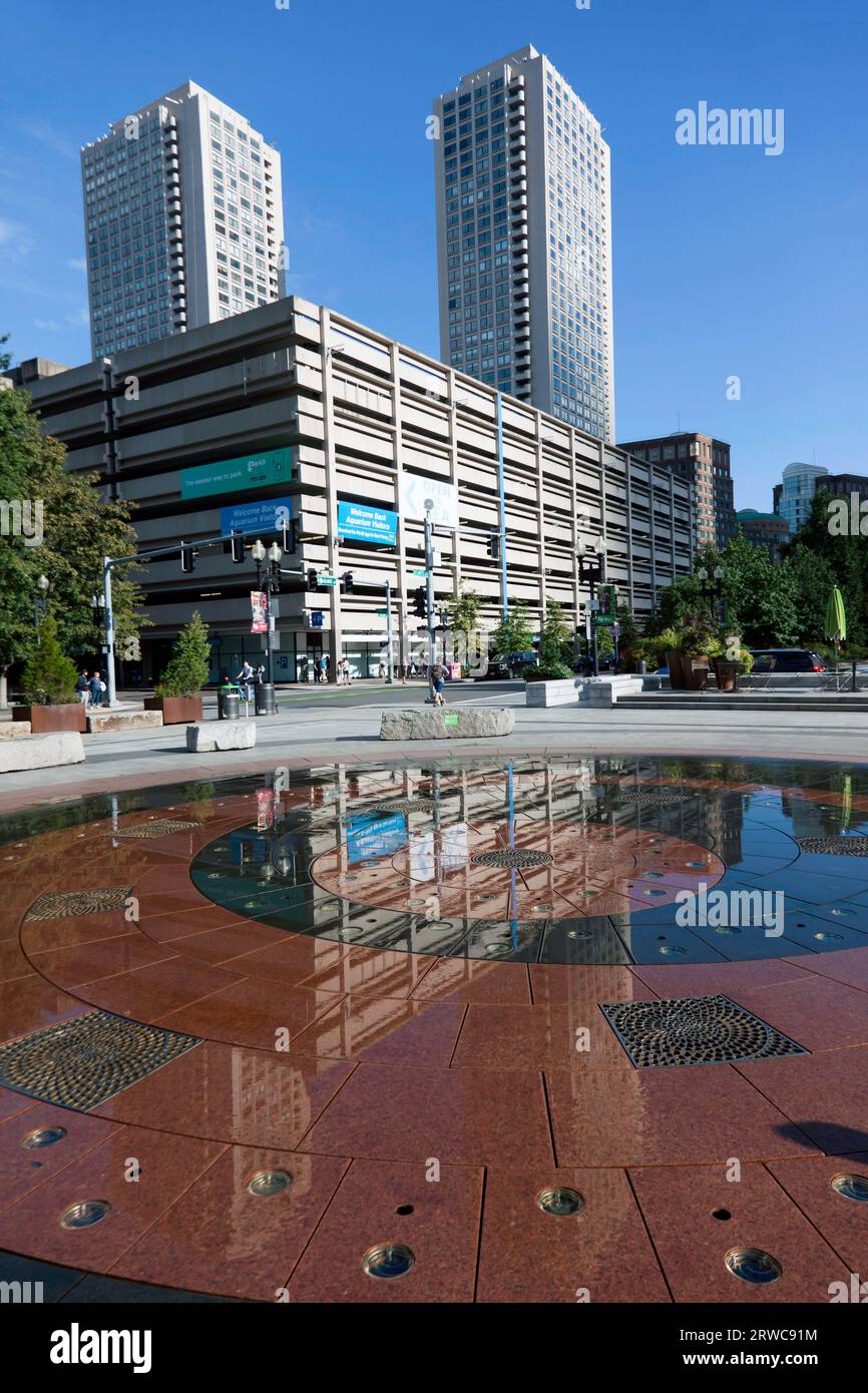 Rings Fountain in the Wharf District Parks with the Harbour Garage and